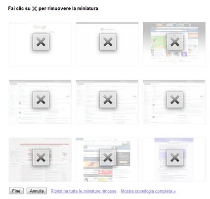 Rimuovere le thumbnails iniziali in Google Chrome