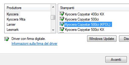 Installazione driver d-Copia 500 Olivetti come stampante di rete