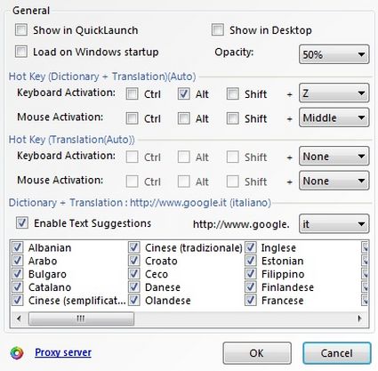 Dictionary un interessante Traduttore instantaneo freeware - Opzioni di Configurazione